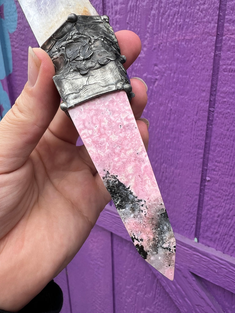 Rhodochrosite and Lemurian Quartz wand spiritual energywork tool