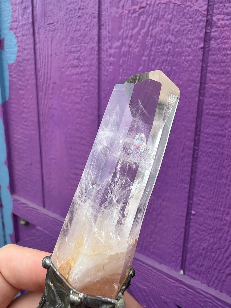 Rhodochrosite and Lemurian Quartz wand spiritual energywork tool