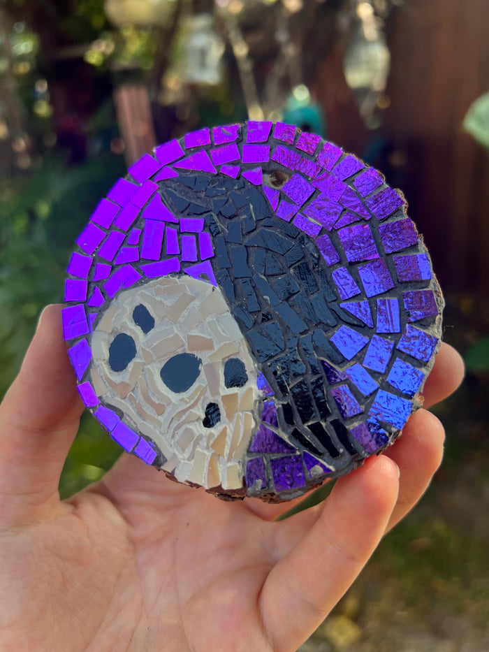 Handmade Dichroic Glass Skull and Raven Ornament